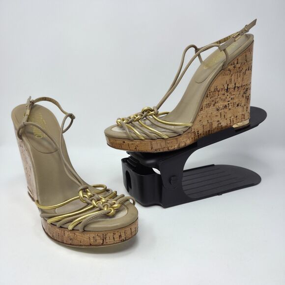 Salvatore Ferragamo Shoes - Salvatore Ferragamo Platform Wedge Sandals Strappy Leather Coated Cork Size 9.5
